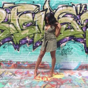 Army Green Wrapover Mini Button Dress
